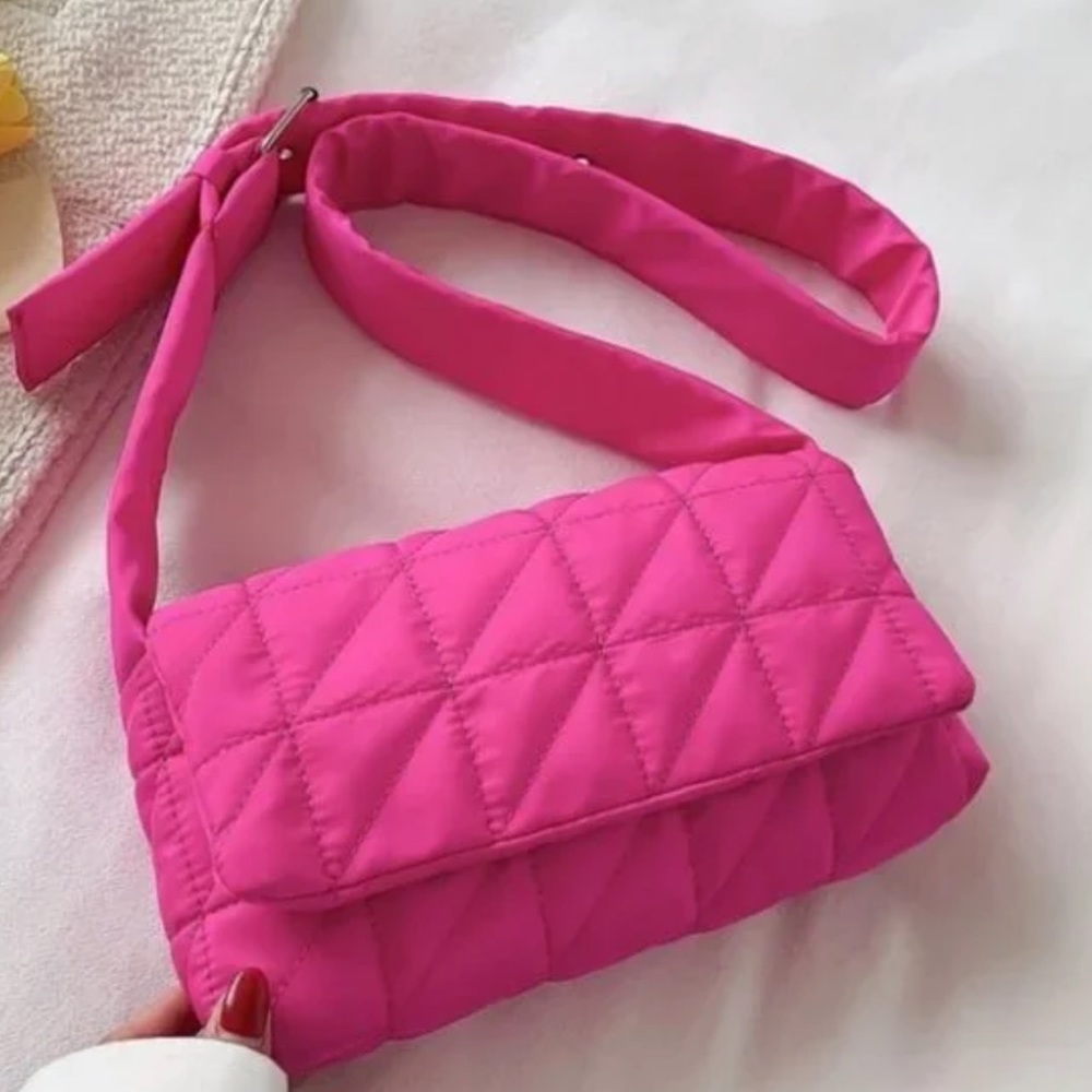 Pink Quilted Crossbody Puffer Shoulder Bag Handbag New